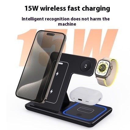 15W 3 In 1 LED Fast Wireless Charger Stand Foldable Charging Station For Smart Phones