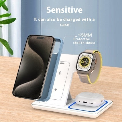 15W 3 In 1 LED Fast Wireless Charger Stand Foldable Charging Station For Smart Phones
